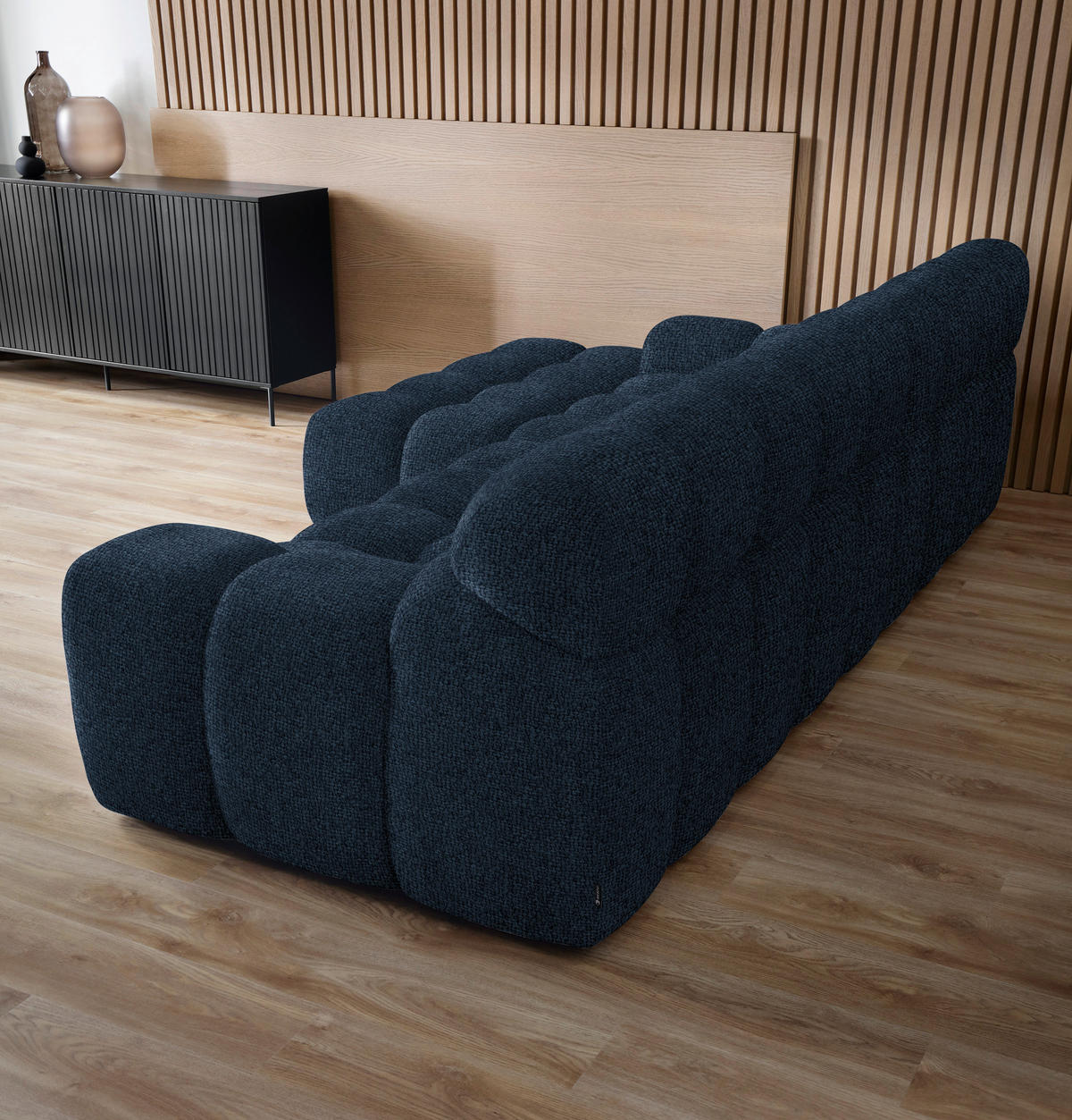 ECKSOFA in Webstoff Dunkelblau  - Schwarz/Dunkelblau, Modern, Kunststoff/Textil (180/297cm) - Welnova