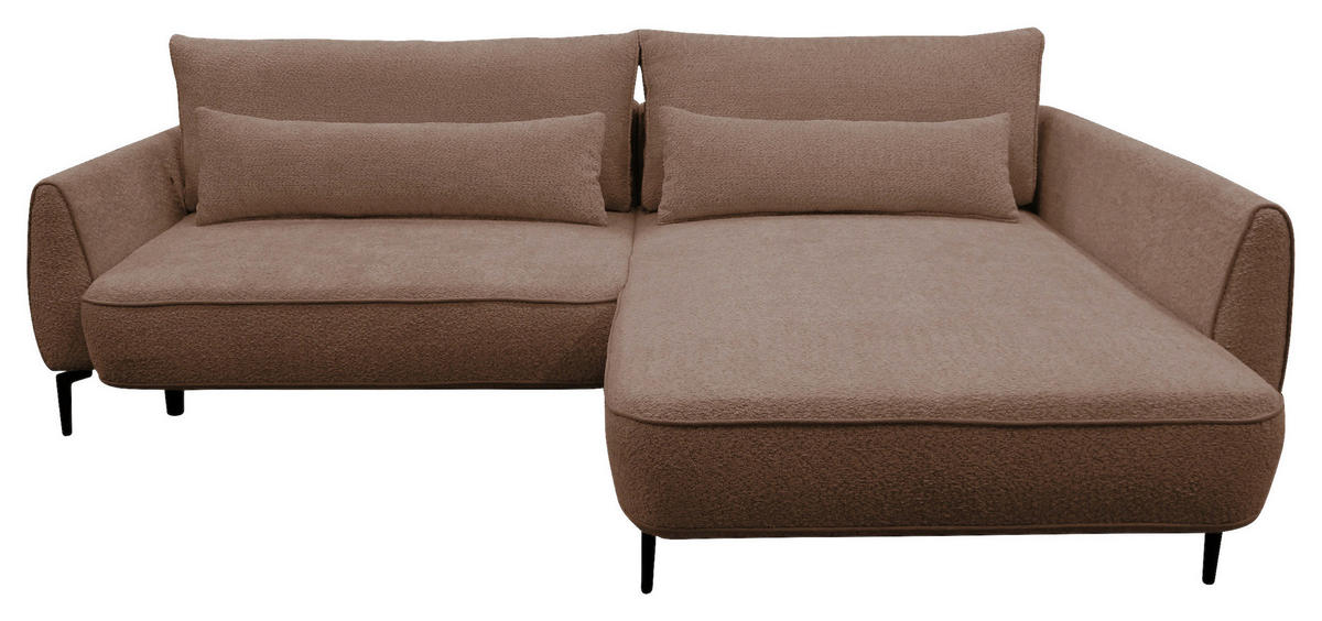 ECKSOFA in Bouclé Braun  - Creme/Schwarz, Design, Textil/Metall (273/204cm) - MID.YOU