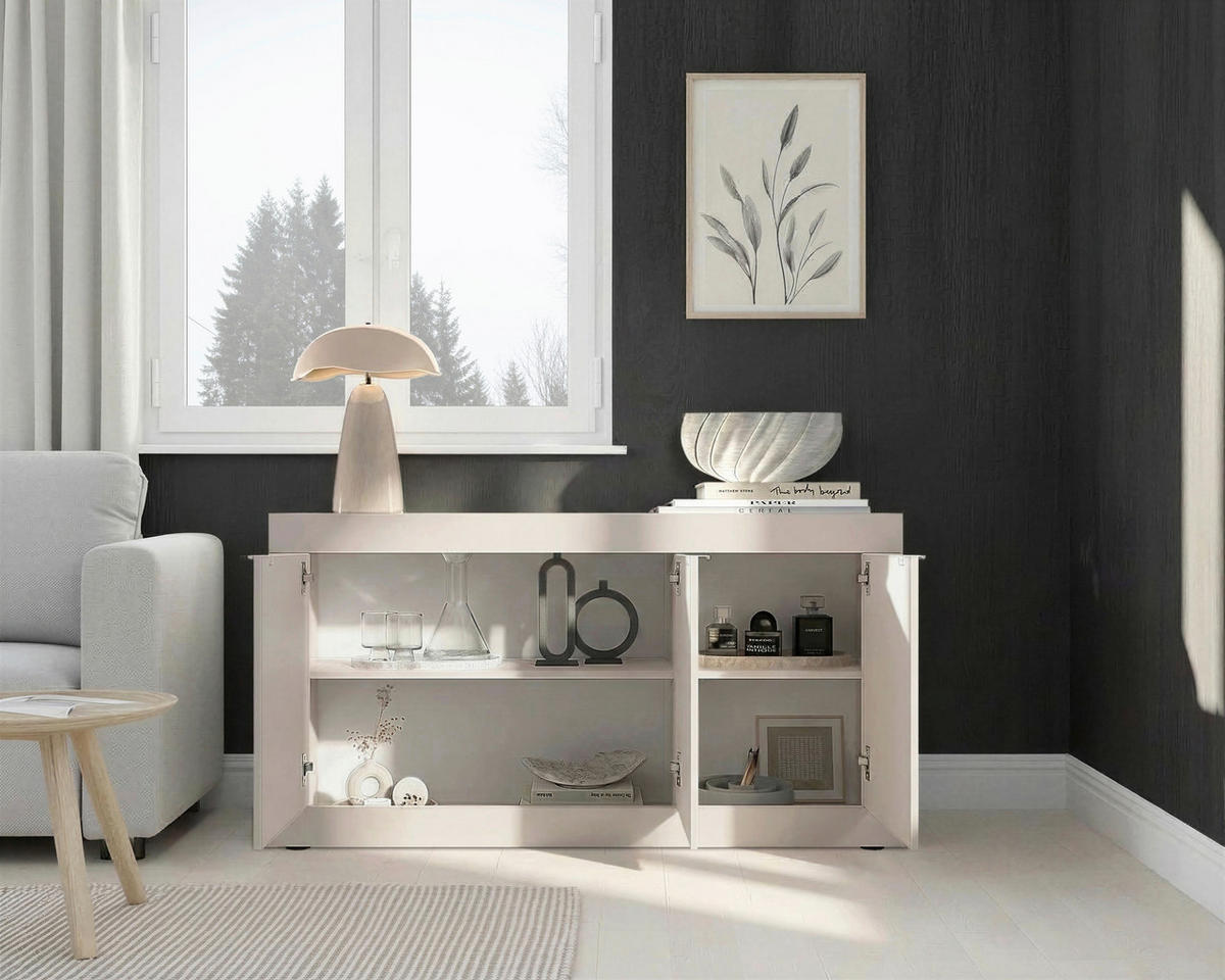 SIDEBOARD  in 160/86/43 cm  - Kaschmir/Schwarz, Design, Holzwerkstoff/Kunststoff (160/86/43cm) - MID.YOU