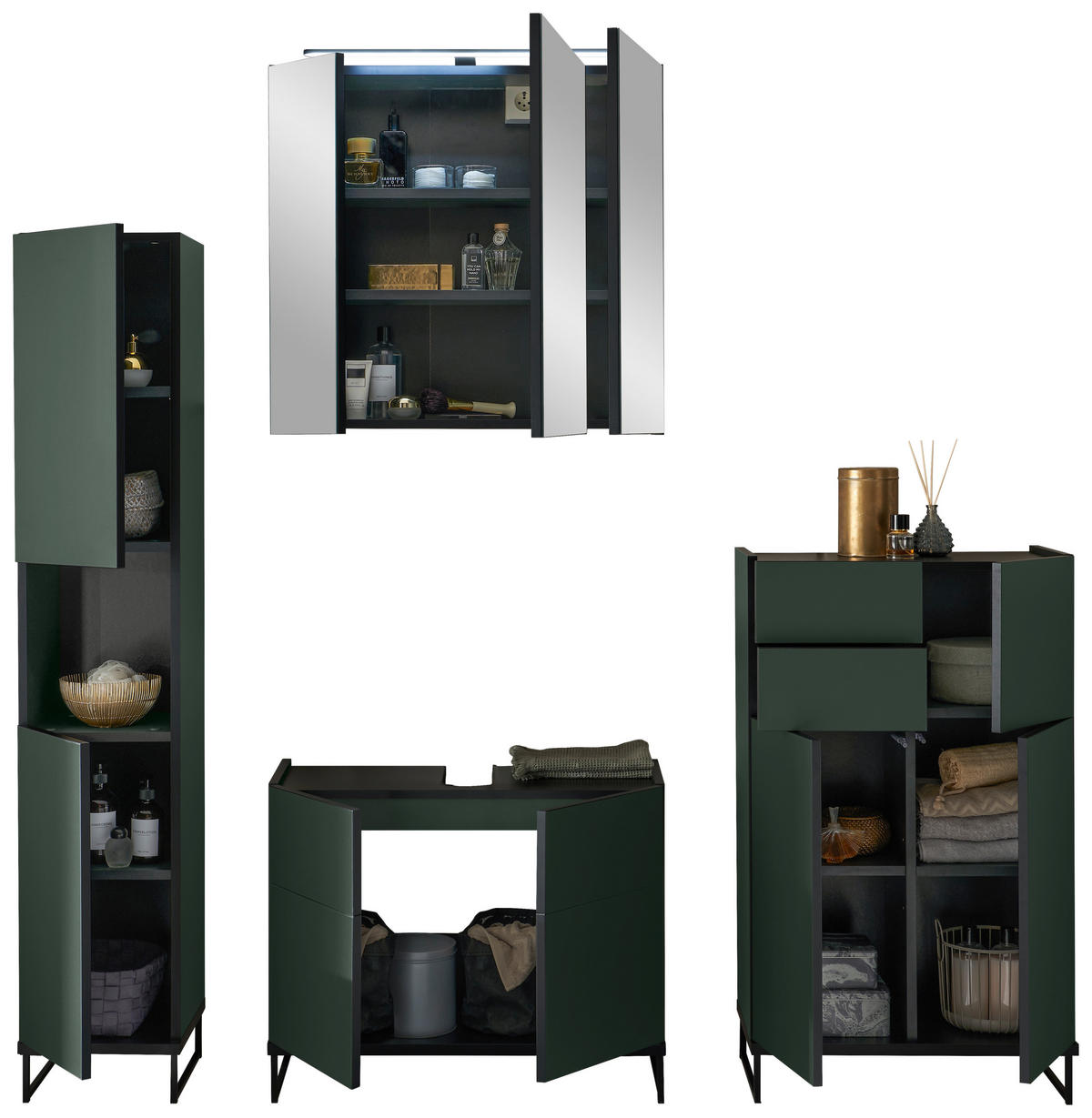 WASCHBECKENUNTERSCHRANK 80/59,4/31 cm  - Schwarz/Grün, Basics, Holzwerkstoff/Metall (80/59,4/31cm) - MID.YOU
