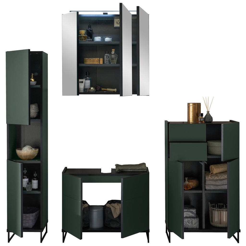 Thumbnail - Mid.you Waschbeckenunterschrank, Grün, Schwarz, Holzwerkstoff, 80x59.4x31 cm, stehend, Badezimmer, Badezimmerschränke, W...