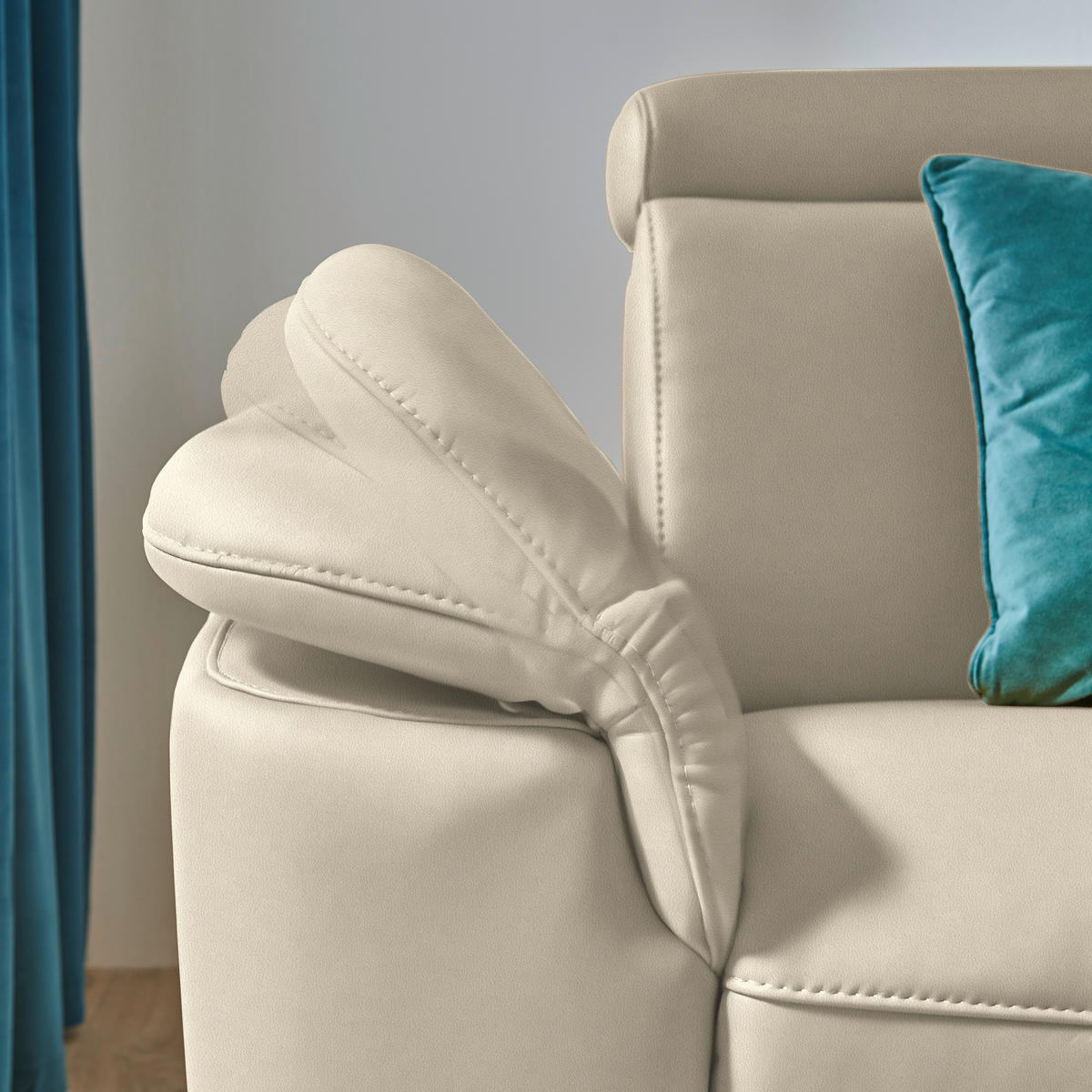 ECKSOFA in Echtleder Creme  - Creme/Schwarz, Design, Leder/Metall (285/239cm) - Cantus
