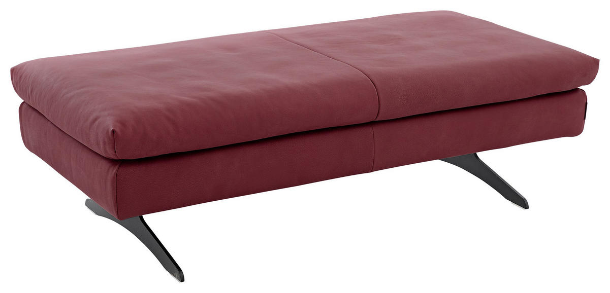 HOCKER Leder Rot  - Rot/Schwarz, Modern, Leder/Metall (140/70/42cm) - Chilliano