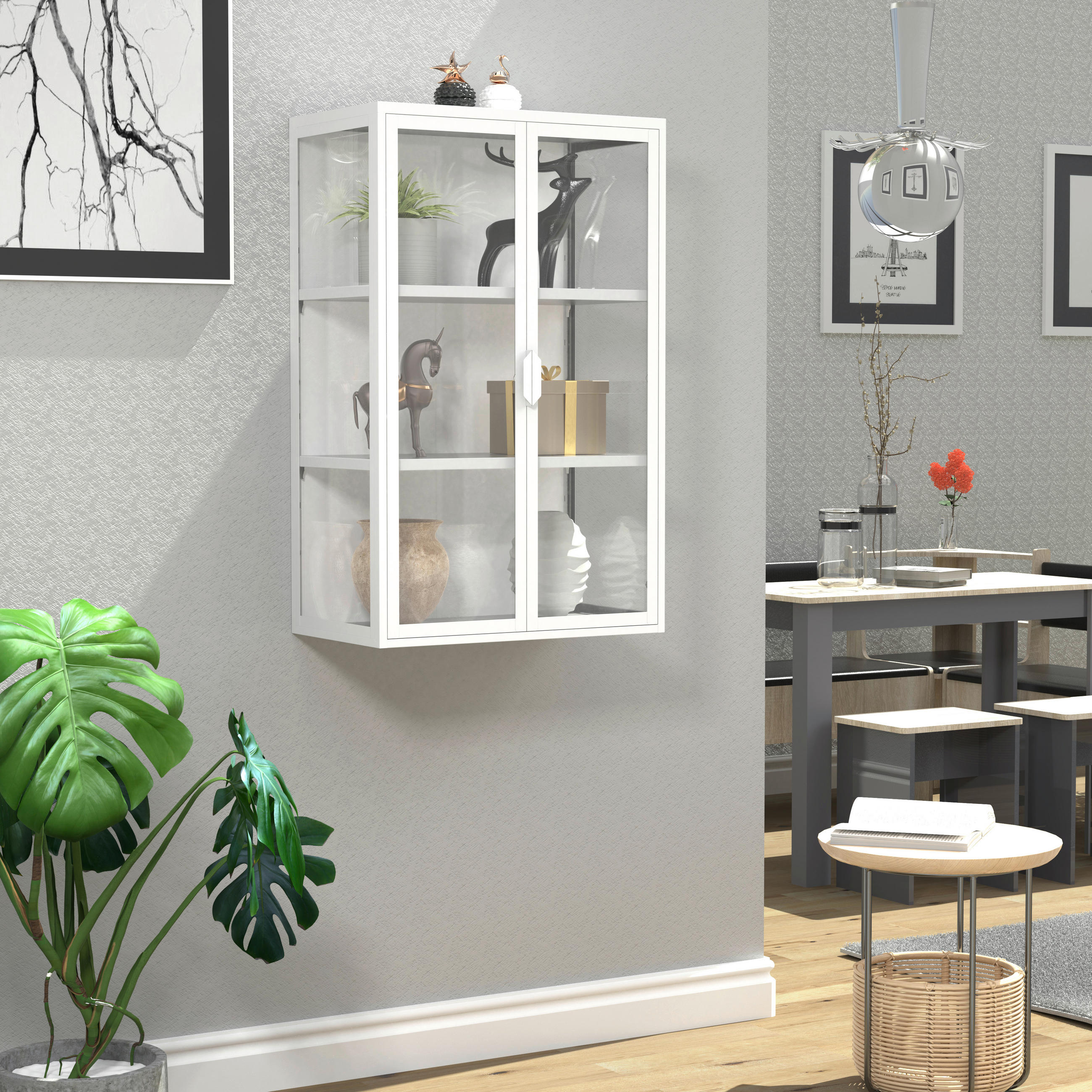 HÄNGEVITRINE in Weiss - Weiss/Transparent, Design, Glas/Metall (60/95/35cm) - MID.YOU