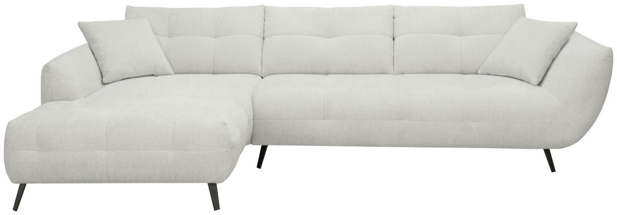 ECKSOFA 215/320 cm  in Chenille Elfenbein Armlehnenkissen, Rücken echt, Sitztiefenverstellung  215/320 cm  - Elfenbein/Schwarz, KONVENTIONELL, Textil/Metall (215/320cm) - Hom`in
