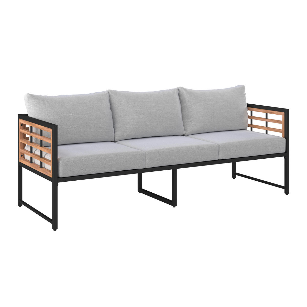 LOUNGESOFA 185/67,5/63,5 cm Akazie vollmassiv Stahl  - Schwarz/Naturfarben, MODERN, Holz/Textil (185/67,5/63,5cm) - Ambia Garden