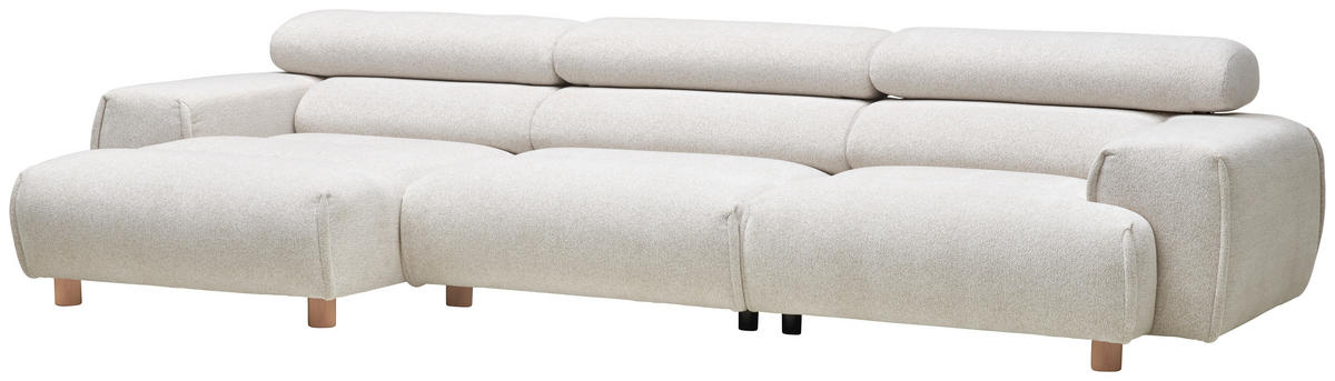 ECKSOFA in Velours Weiss  - Weiss, Natur, Holz/Textil (150/329cm) - Lomoco