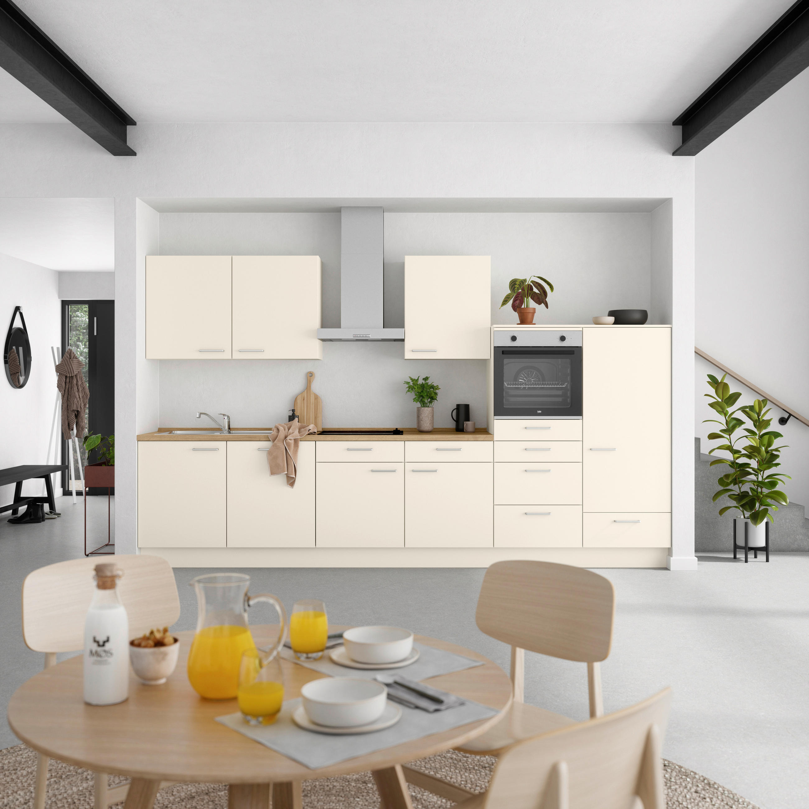 KÜCHENBLOCK 360 cm   in Eichefarben, Magnolie  - Edelstahlfarben/Eichefarben, MODERN, Holzwerkstoff/Metall (360cm) - Nobilia