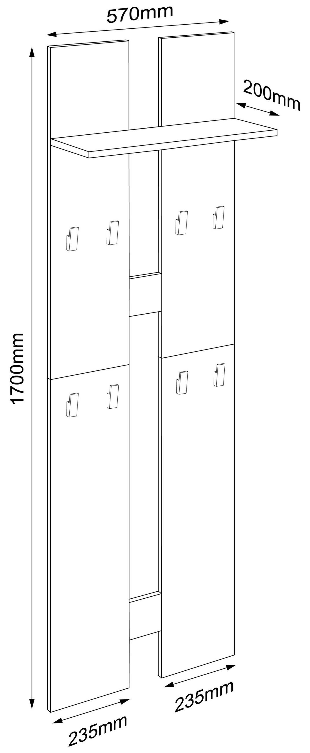 WANDGARDEROBE  in Anthrazit, Honigeiche  - Honigeiche/Anthrazit, Design, Holzwerkstoff (57/170/20cm) - MID.YOU