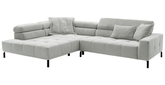 ECKSOFA Hellgrau Feincord Rücken echt, Kopfteilverstellung, Sitzvorzug  - Hellgrau/Schwarz, KONVENTIONELL, Textil/Metall (219/311cm) - Hom`in