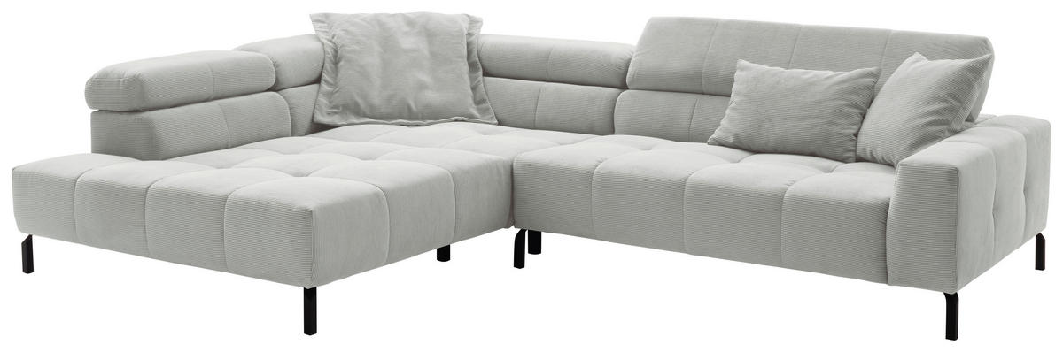 ECKSOFA in Feincord Hellgrau  - Hellgrau/Schwarz, Konventionell, Textil/Metall (219/311cm) - Hom`in