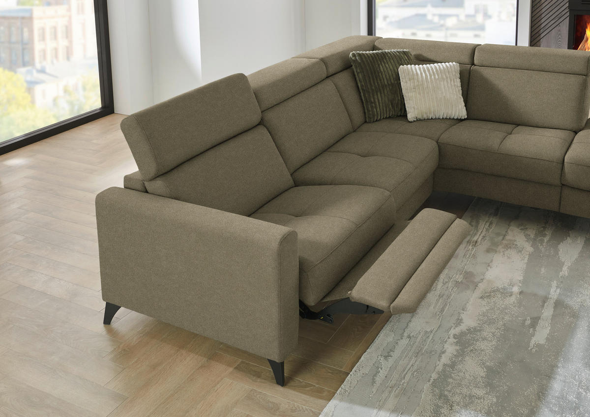 ECKSOFA Flachgewebe Graugrün  - Schwarz/Graugrün, Konventionell, Textil/Metall (276/214cm) - Beldomo System