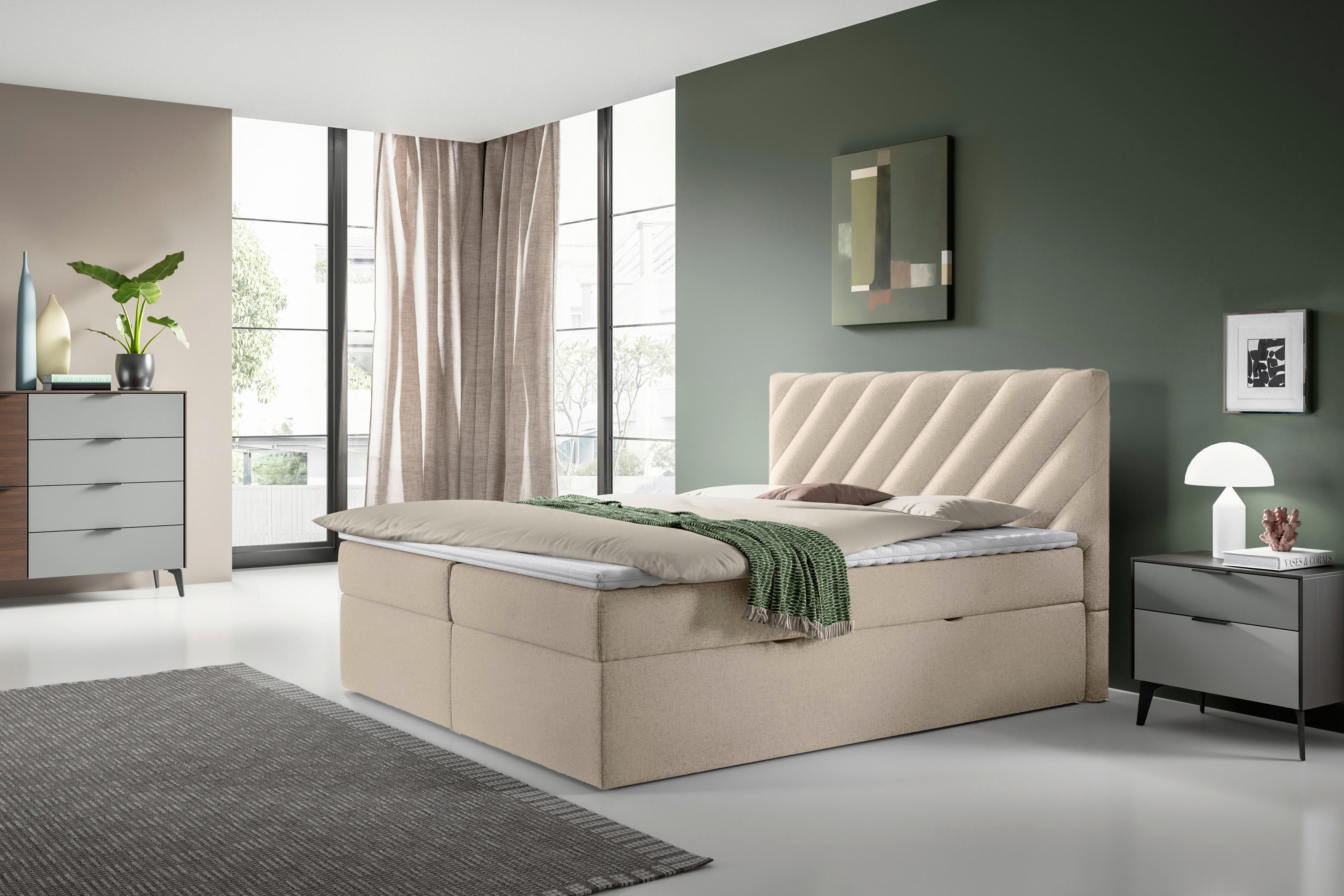 BOXBETT 160/200 cm  in Beige  - Beige/Schwarz, MODERN, Textil (160/200cm) - MID.YOU