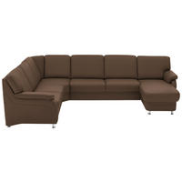 WOHNLANDSCHAFT  in Echtleder Graubraun  - Graubraun/Alufarben, KONVENTIONELL, Leder/Metall (239/329/165cm) - Beldomo Premium