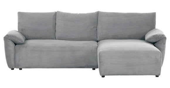 ECKSOFA Grau Cord Rückenkissen, Schlaffunktion, Rücken echt, Liegefläche im Originalstoff, Stauraum  - Schwarz/Grau, KONVENTIONELL, Kunststoff/Textil (266/180cm) - Carryhome
