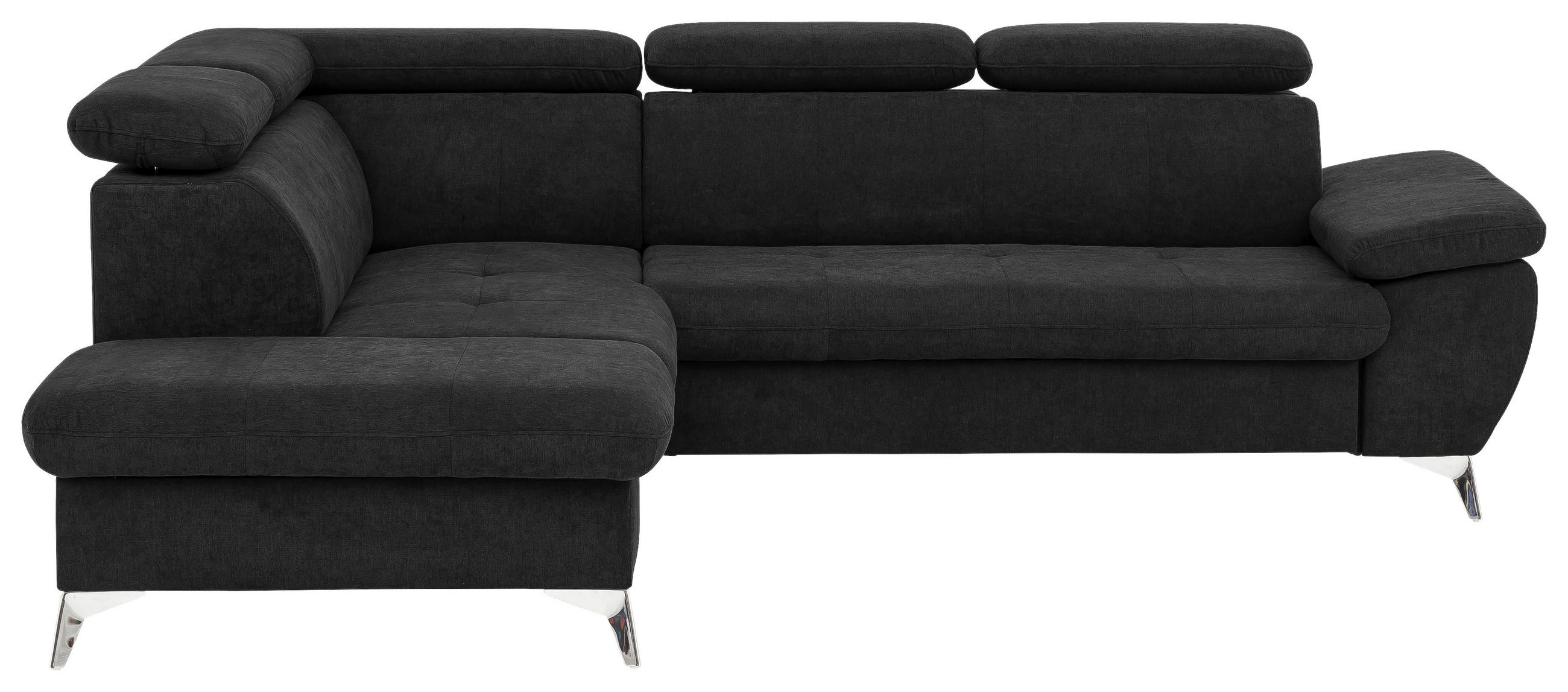 ECKSOFA Schwarz Mikrofaser  - Chromfarben/Schwarz, KONVENTIONELL, Textil/Metall (209/256cm) - Livetastic