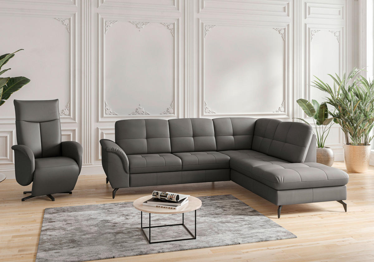 ECKSOFA in Vliesstoff Kombination Echtleder/Stoff Mokka  244/212 cm  - Schwarz/Mokka, MODERN, Leder/Textil (244/212cm) - Sit & More