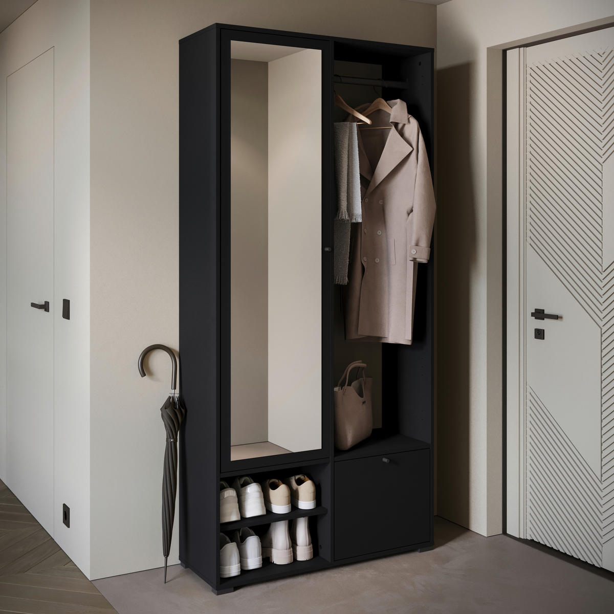 GARDEROBE  in 90/190/33 cm  - Schwarz, Trend, Holzwerkstoff (90/190/33cm) - MID.YOU