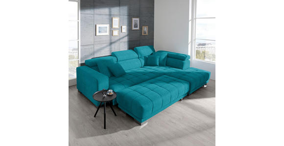 ECKSOFA in Mikrofaser Türkis  - Türkis/Chromfarben, Design, Textil/Metall (301/207cm) - Xora