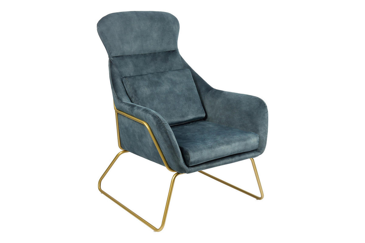 SESSEL in Samt, Velours Blau  - Blau/Messingfarben, MODERN, Textil/Metall (73/102/80cm) - Livetastic
