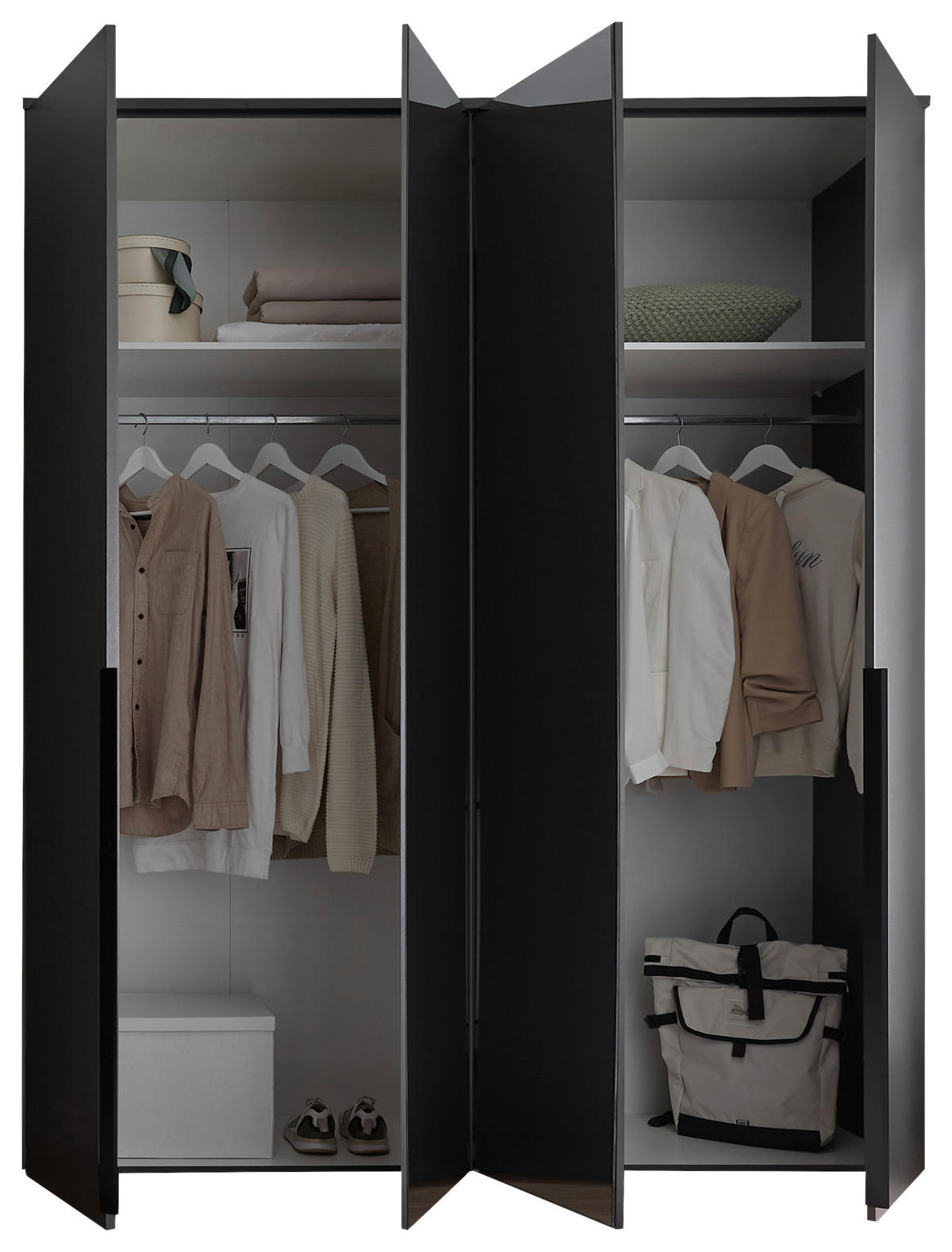 DREHTÜRENSCHRANK 180/225/52 cm 4-türig Graphitfarben  - Graphitfarben/Schwarz, MODERN, Glas/Holzwerkstoff (180/225/52cm) - MID.YOU