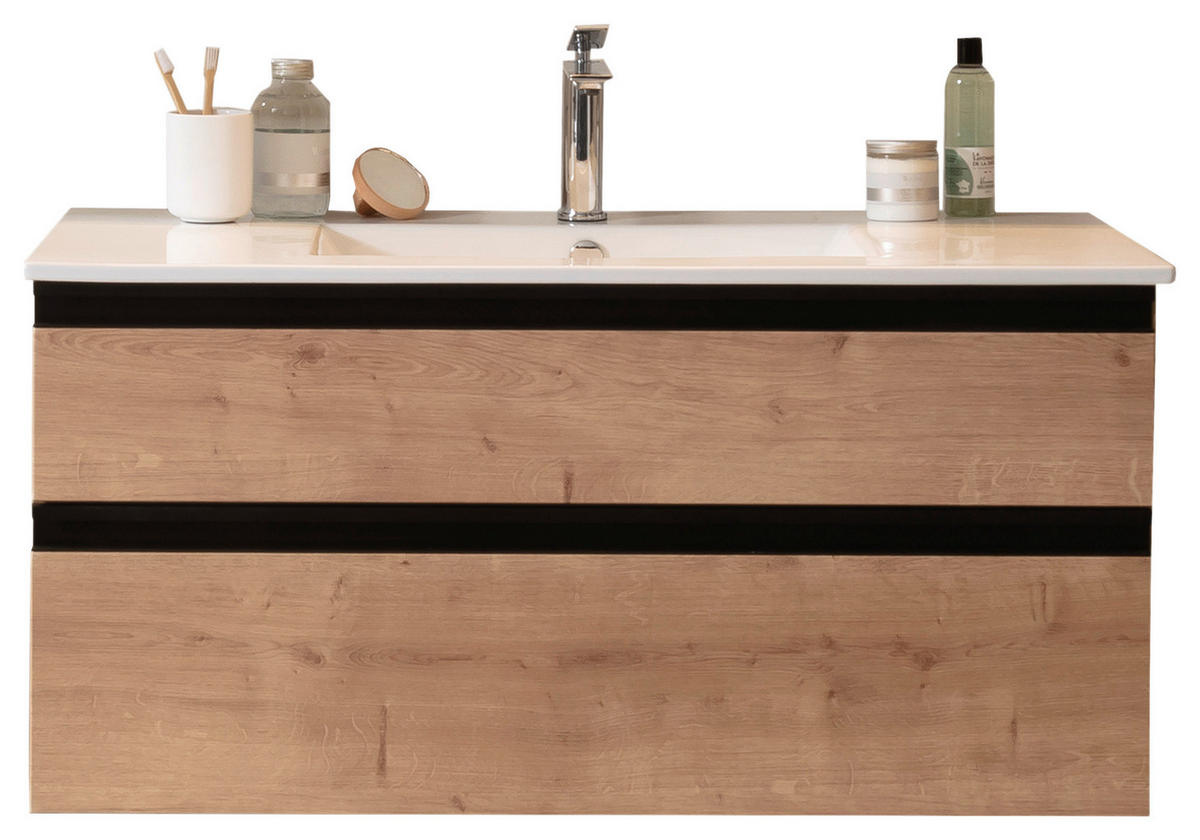 WASCHTISCHKOMBI 102 cm  - Eichefarben/Schwarz, Basics, Keramik/Holzwerkstoff (102cm) - Schöner Wohnen