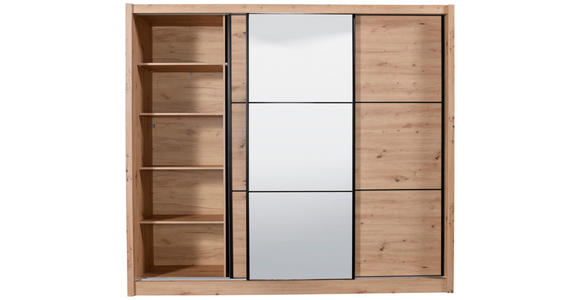 SCHIEBETÜRENSCHRANK 242/215,5/60 cm 3-türig Eiche Artisan - Schwarz/Eiche Artisan, Basics, Glas/Holzwerkstoff (242/215,5/60cm) - Xora