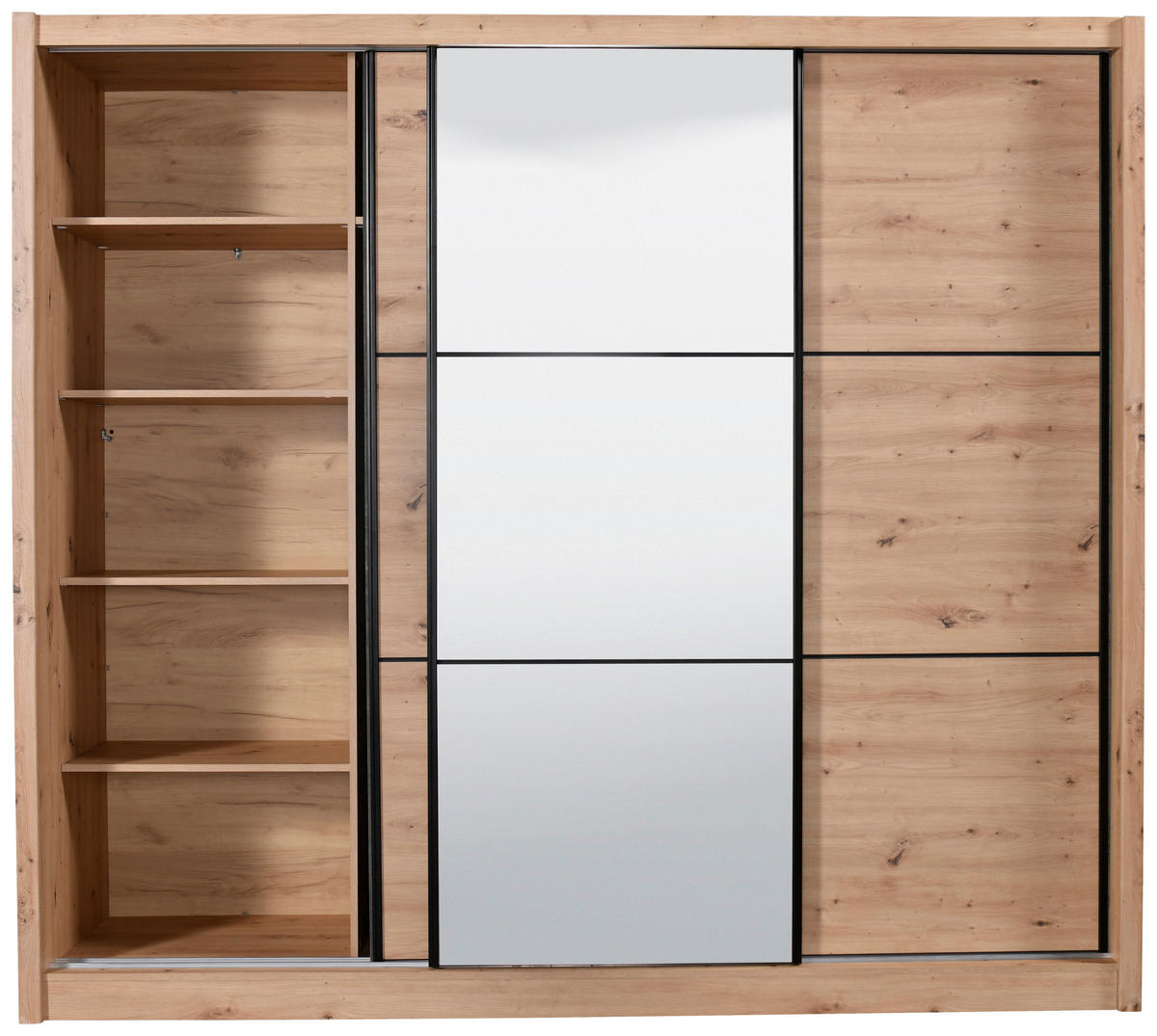 SCHIEBETÜRENSCHRANK 242/215,5/60 cm 3-türig Eiche Artisan  - Schwarz/Eiche Artisan, Basics, Glas/Holzwerkstoff (242/215,5/60cm) - Xora