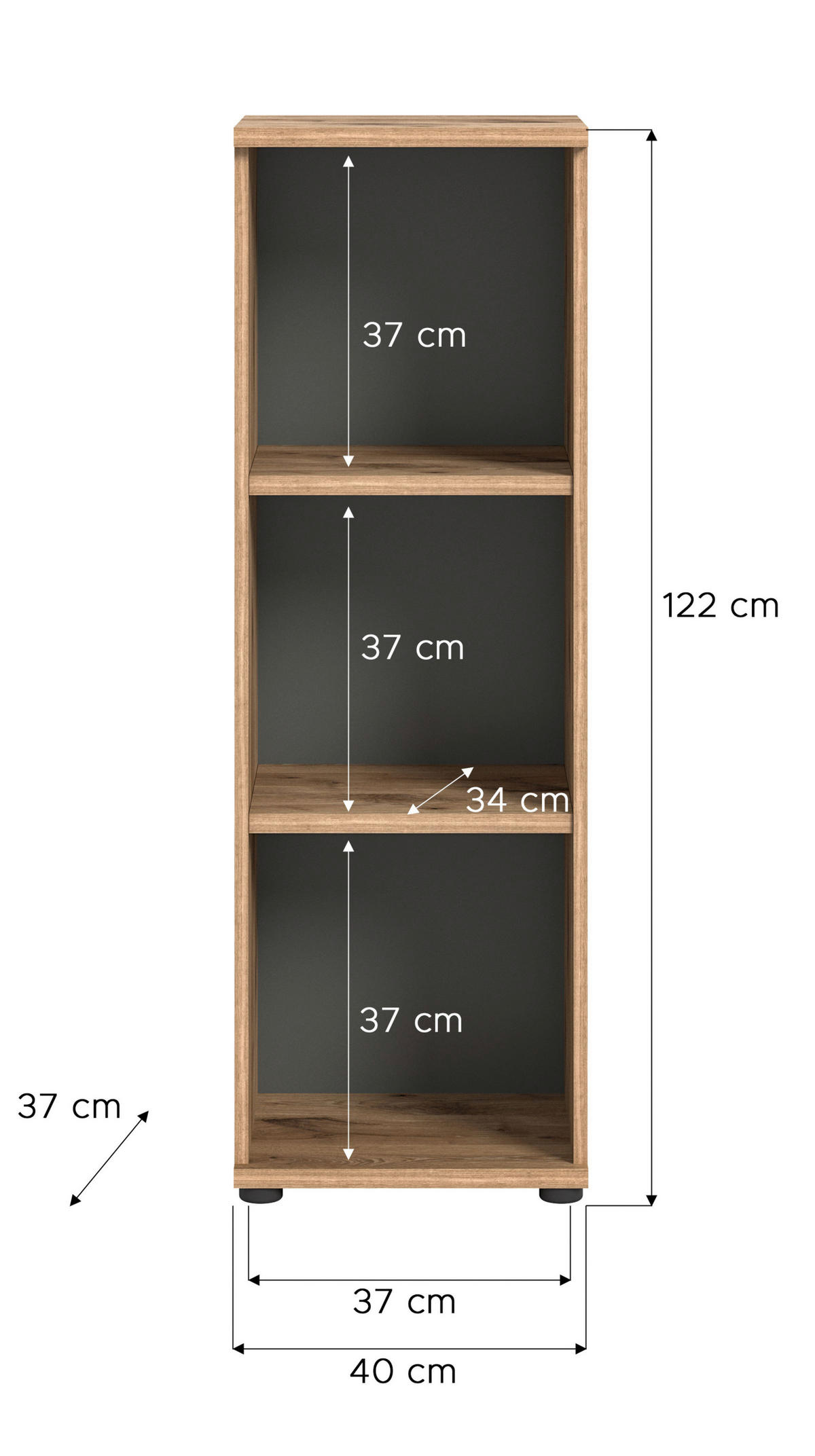 REGAL 40/122/37 cm siva, barve hrasta  - siva/barve hrasta, leseni material (40/122/37cm) - MID.YOU