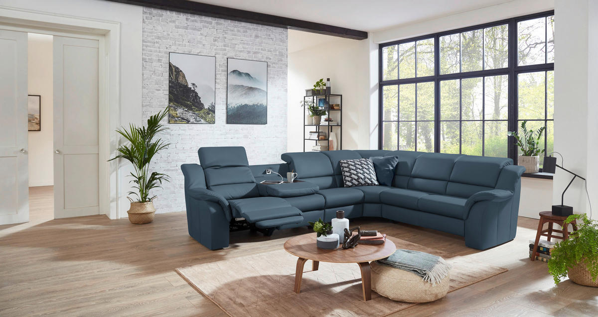 ECKSOFA  in Echtleder Blau  324/260 cm  - Chromfarben/Blau, KONVENTIONELL, Leder/Kunststoff (324/260cm) - Cantus