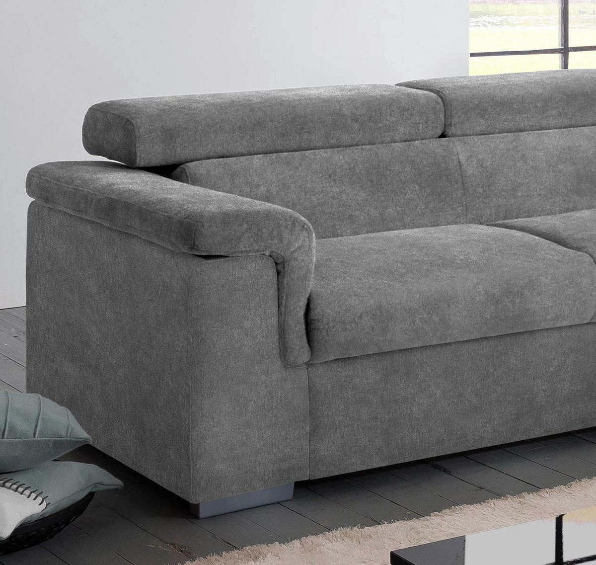 ECKSOFA Grau Flachgewebe  - Grau, Basics, Holz/Textil (252/217cm) - MID.YOU