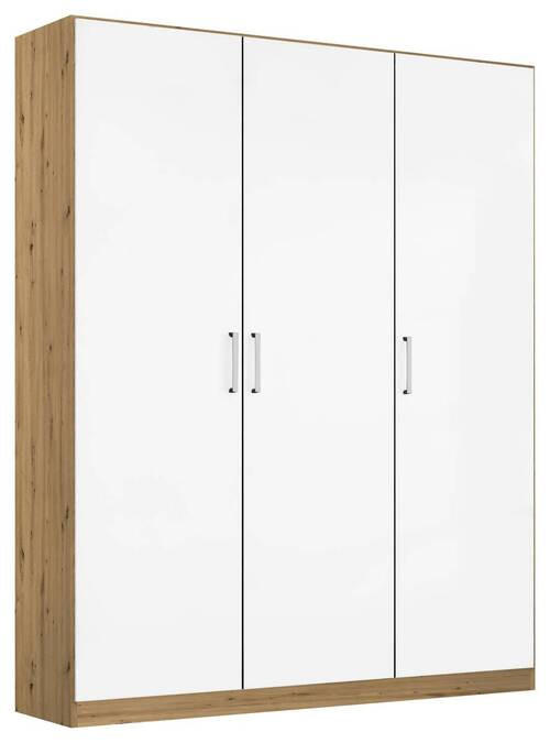 DREHTÜRENSCHRANK 136/210/54 cm 3-türig Eiche Artisan, Weiß Hochglanz - Chromfarben/Weiß Hochglanz, MODERN, Holzwerkstoff/Kunststoff (136/210/54cm) - Rauch Möbel
