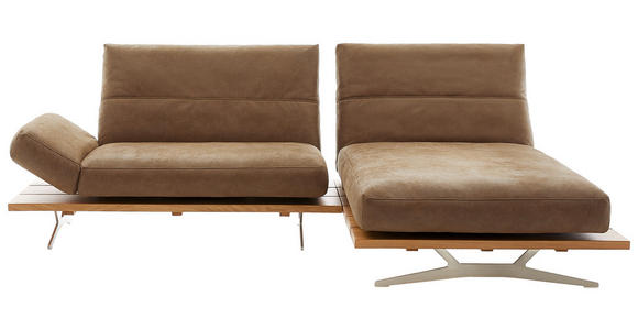 ECKSOFA in Mikrofaser Hellbraun 275/157 cm - Hellbraun/Edelstahlfarben, Natur, Holz/Textil (275/157cm) - Ambiente