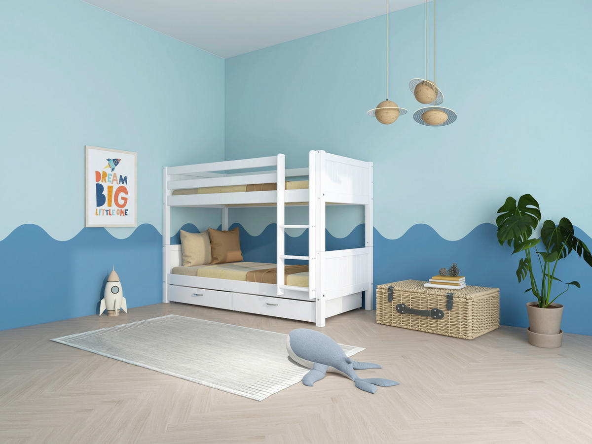 ETAGENBETT 90/200 cm,  in Absturzsicherung, Leiter, Lattenrost, Rollroste  - Weiß, MODERN, Holz (90/200cm) - Chameo