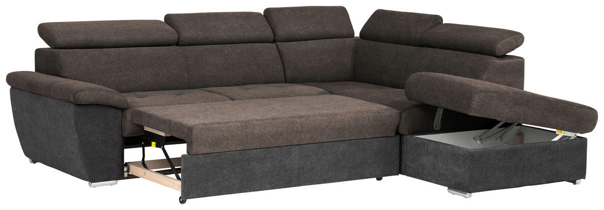 ECKSOFA in Mikrofaser Schwarz, Dunkelbraun  - Chromfarben/Dunkelbraun, Design, Textil/Metall (262/216cm) - Livetastic