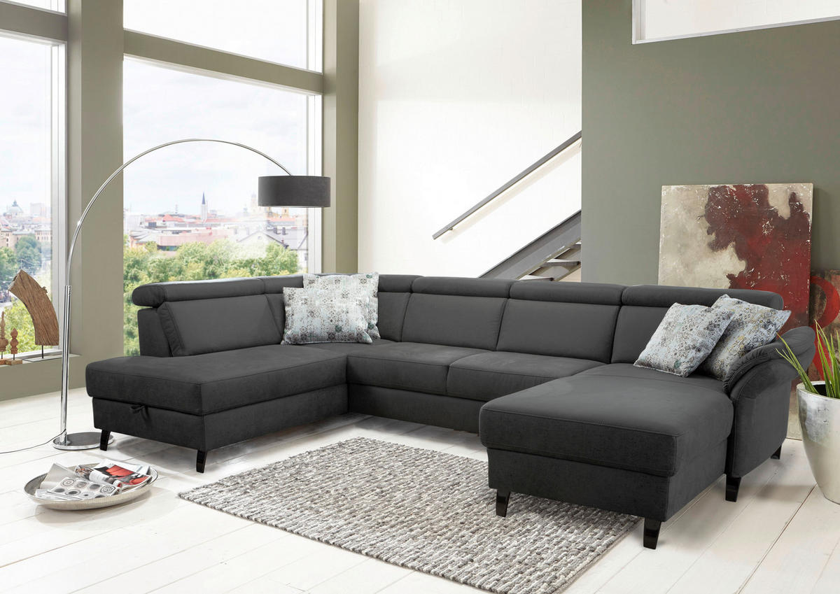 WOHNLANDSCHAFT Grau, Schwarz Mikrofaser  - Schwarz/Grau, KONVENTIONELL, Textil/Metall (193/317/165cm) - Sit & More