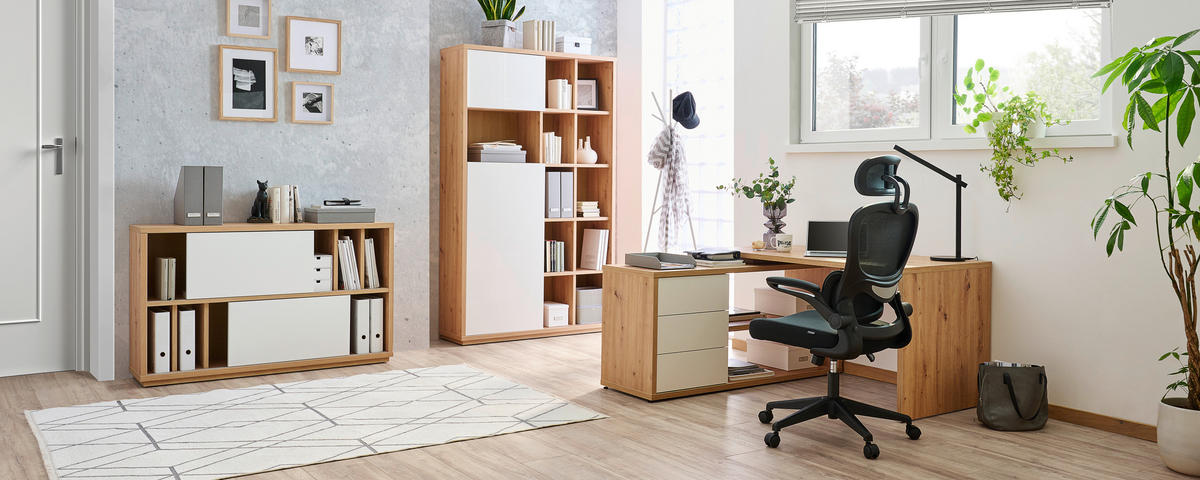 AKTENSCHRANK 139/84/35,5 cm  - Weiss Hochglanz/Eiche Artisan, Design, Holzwerkstoff (139/84/35,5cm) - Stylife