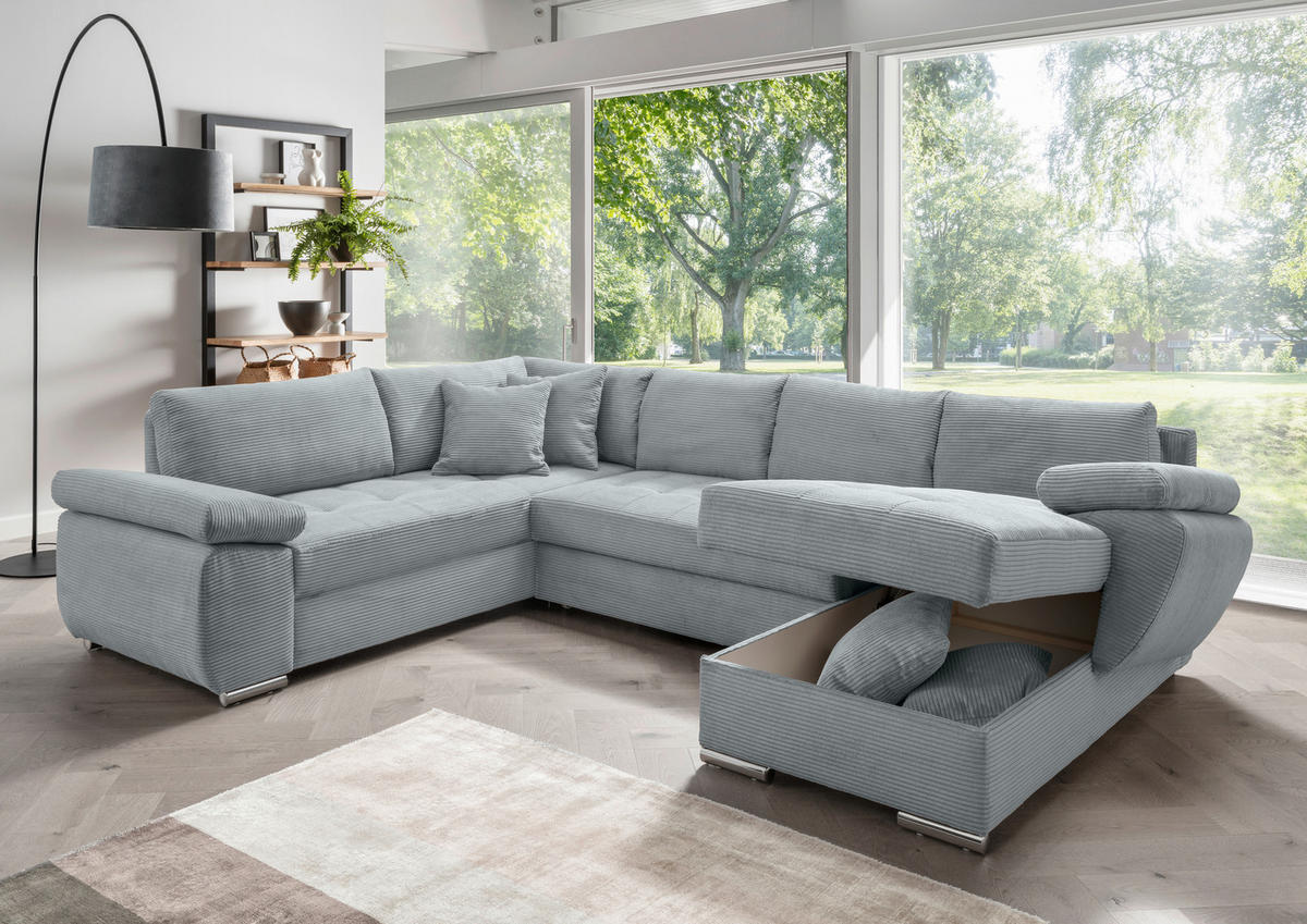 Wohnlandschaft tekstil  svijetlo plava   - boje kroma/svijetlo plava, Konvencionalno, tekstil/metal (219/305/157cm) - Livetastic