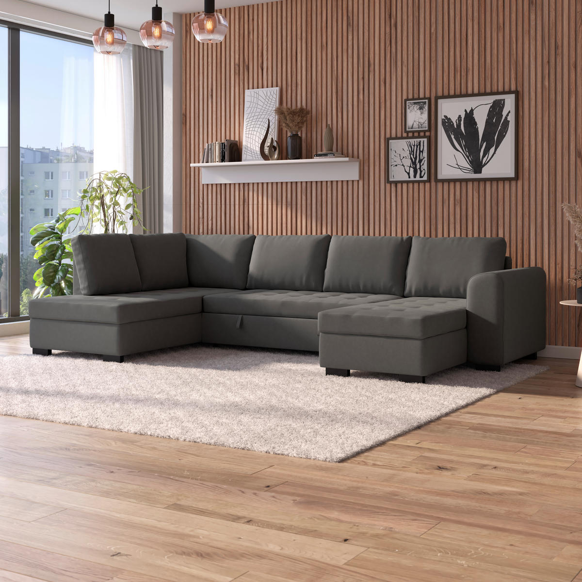 WOHNLANDSCHAFT Anthrazit Mikrofaser  - Anthrazit/Schwarz, MODERN, Kunststoff/Textil (178/305/155cm) - P & B