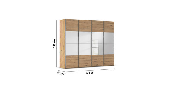 SCHWEBETÜRENSCHRANK 271/223/68 cm 4-türig Eiche Artisan  - Chromfarben/Eiche Artisan, Design, Holzwerkstoff/Metall (271/223/68cm) - Novel