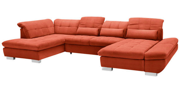 WOHNLANDSCHAFT in Mikrofaser Orange - Chromfarben/Orange, Design, Kunststoff/Textil (211/350/204cm) - Xora