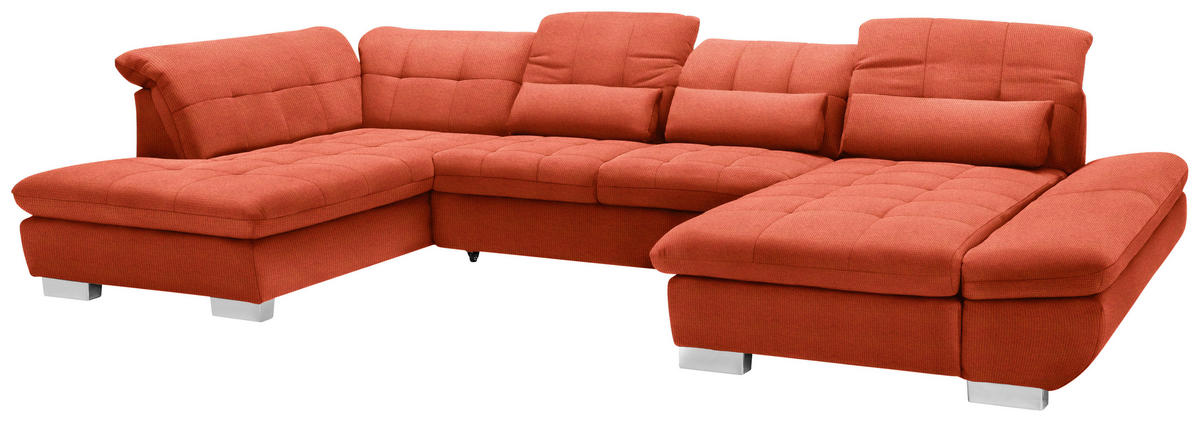 WOHNLANDSCHAFT in Mikrofaser Orange  - Chromfarben/Orange, Design, Kunststoff/Textil (211/350/204cm) - Xora