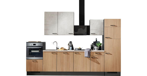 KÜCHENLEERBLOCK 340 cm   in Grau, Weiß, Eichefarben  - Eichefarben/Schwarz, Design, Holzwerkstoff/Metall (340cm) - Xora