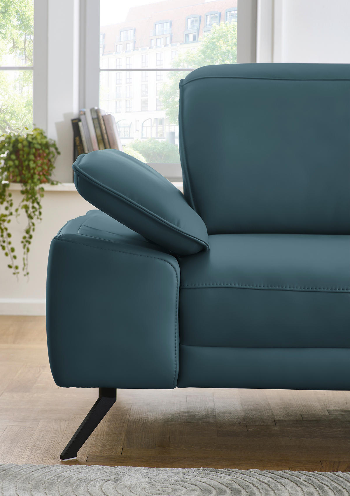 ECKSOFA in Echtleder Blau  - Blau/Schwarz, Design, Leder/Metall (332/193cm) - Dieter Knoll