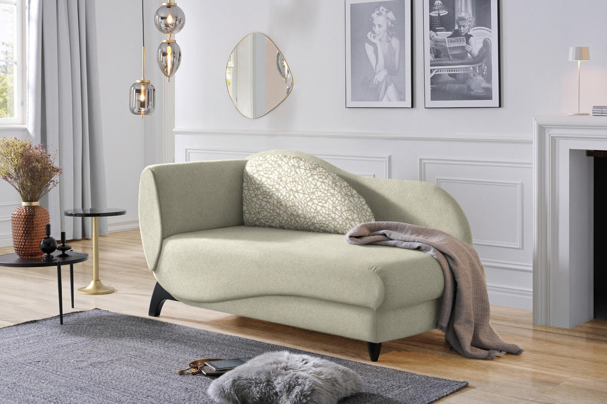 RÉCAMIERE in Webstoff Beige  - Beige/Schwarz, Modern, Holz/Textil (171-190/87/84cm) - Joka