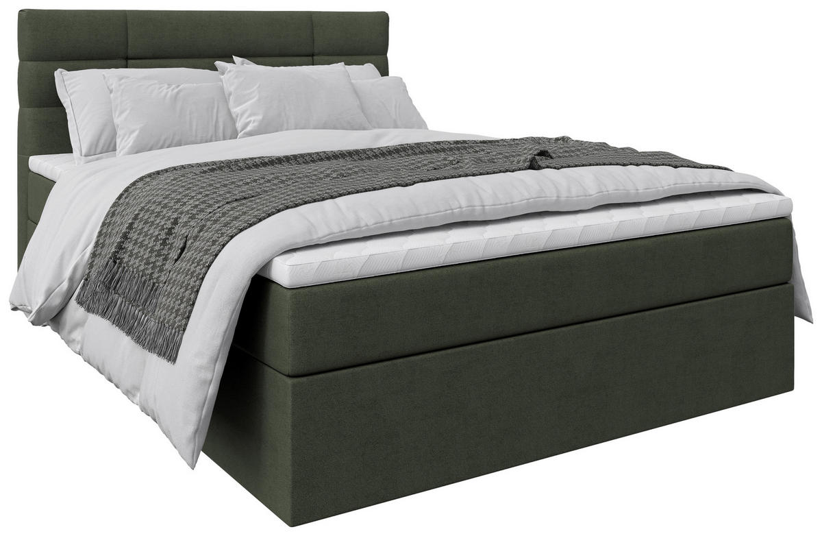 BOXBETT 140/200 cm,  in Dunkelgrün, Matratze, Rollrost, Topper, H2 = mittel  - Dunkelgrün/Schwarz, KONVENTIONELL, Holz/Kunststoff (140/200cm) - Boxxx