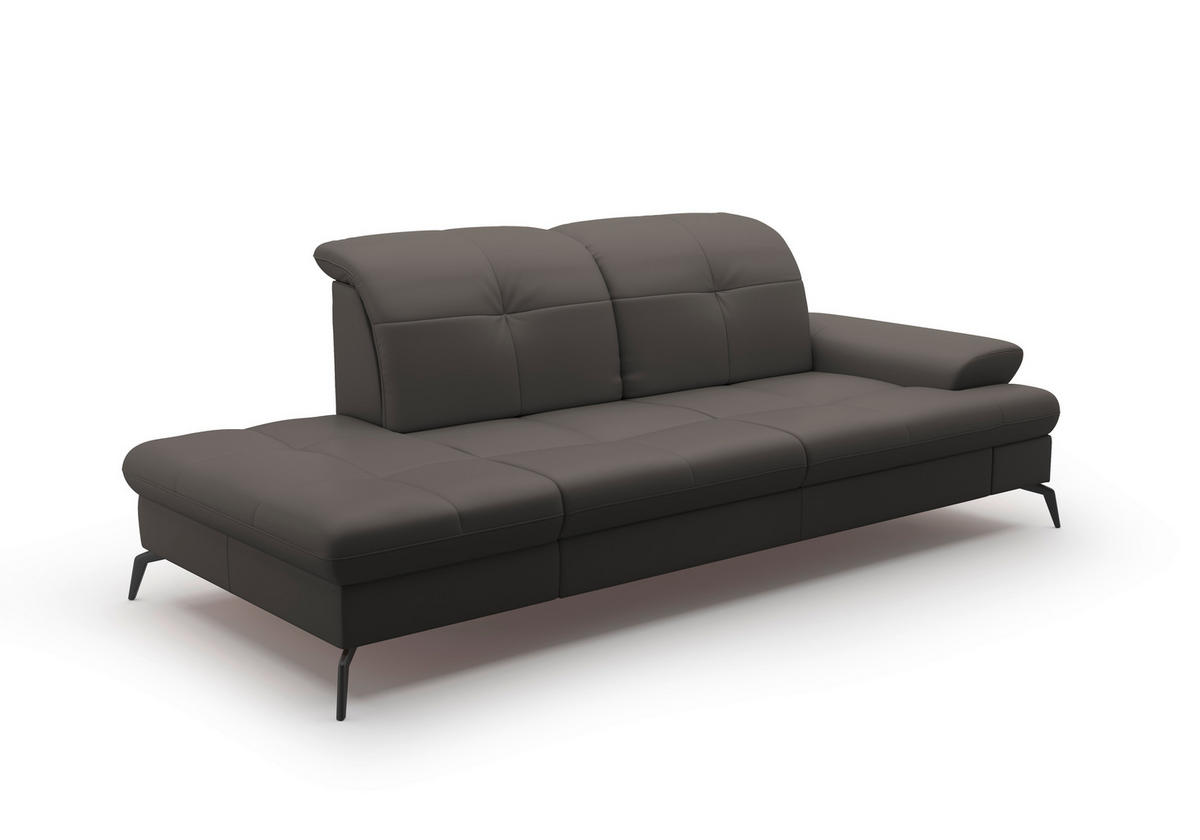 RÉCAMIERE Anthrazit Kombination Echtleder/Stoff Vliesstoff  - Anthrazit/Schwarz, KONVENTIONELL, Leder/Textil (231/90/122cm) - Sit & More