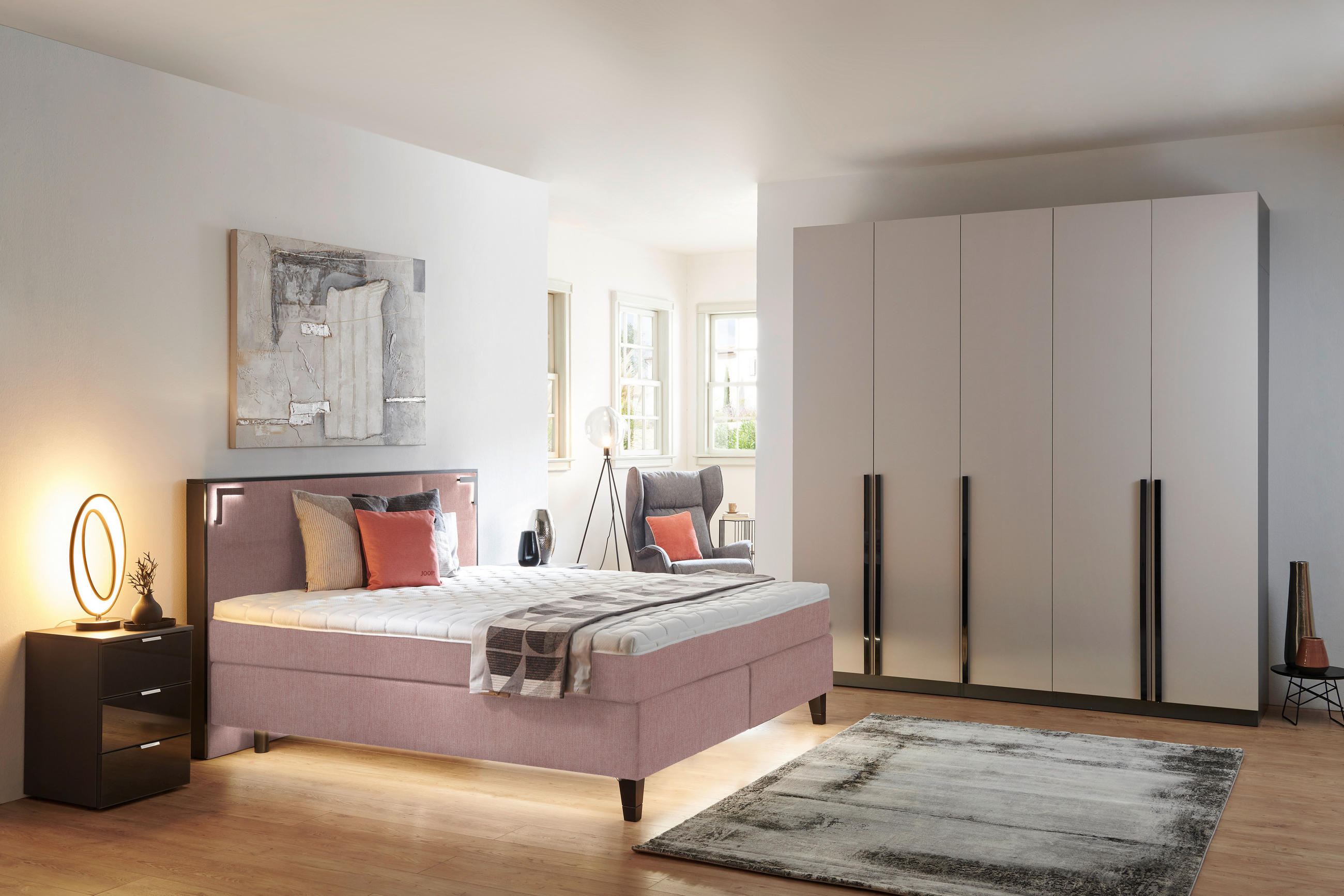 BOXSPRINGBETT 180/200 cm  in Rosa  - Schwarz/Rosa, Design, Holz/Textil (180/200cm) - Hom`in