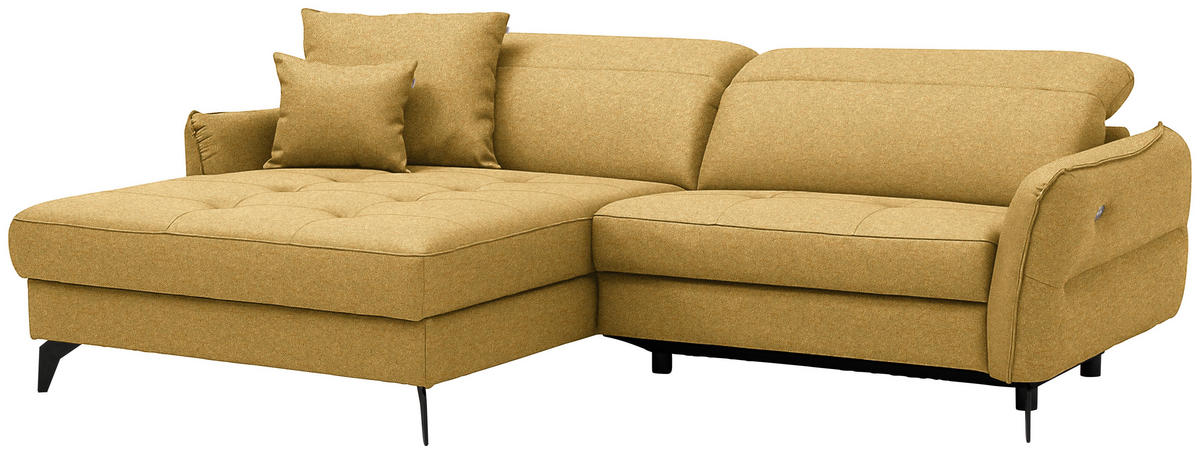 ECKSOFA Flachgewebe Currygelb  - Currygelb/Schwarz, Design, Textil/Metall (175/246cm) - Celina