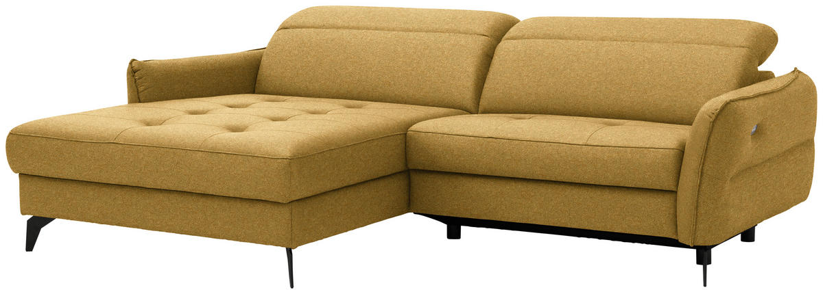 ECKSOFA Flachgewebe Currygelb  - Currygelb/Schwarz, Design, Textil/Metall (175/246cm) - Celina